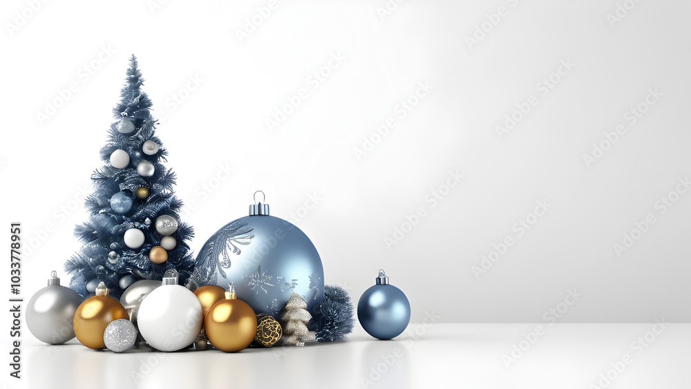 Christmas white background with christmas balls and decoration - 3d rendering Christmas white background with christmas balls and decoration - 3d rendering
