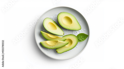 Wallpaper Mural Fresh avocado slices arranged on white plate, showcasing their vibrant green color and smooth texture, garnished with leaf and sprinkle of salt for added flavor. Torontodigital.ca