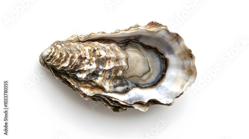 Top View of a Long Oyster on a White Surface, showcasing intricate textures and natural curves, highlighting the beauty of marine life