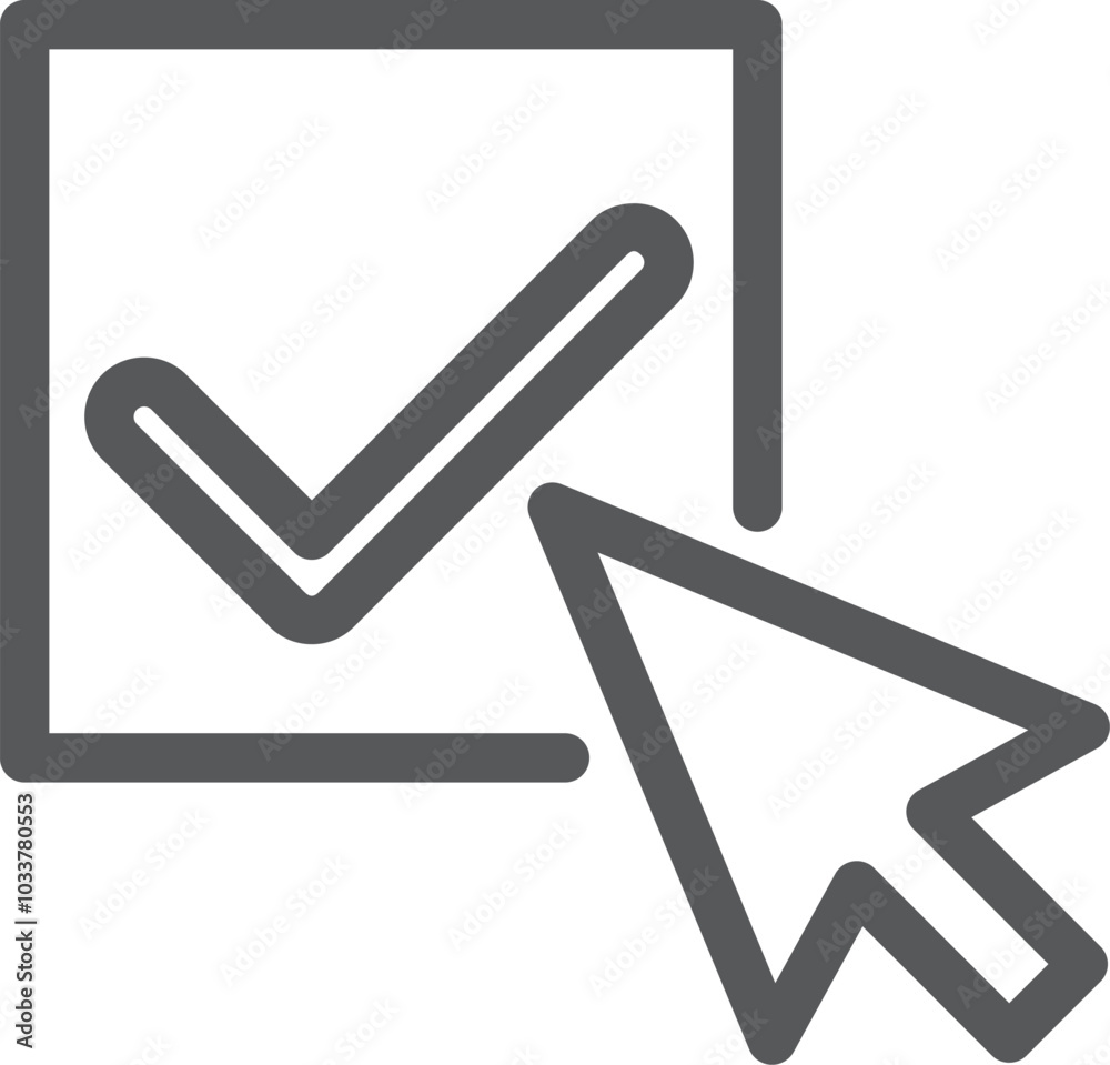Online exam line icon. Check mark with arrow cursor Online exam line icon. Check mark with arrow cursor