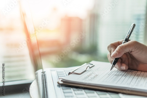 Konstfotografi Business application form with applicant filling in company document filing pers