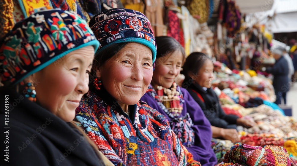 Fototapeta premium A cultural exchange bazaar where artisans from different countries sell traditional goods, promoting cultural diversity