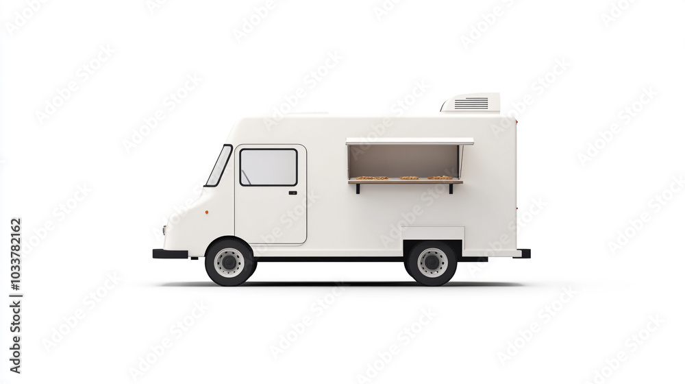 Naklejka premium A modern food truck ready to serve delicious meals on a sunny day