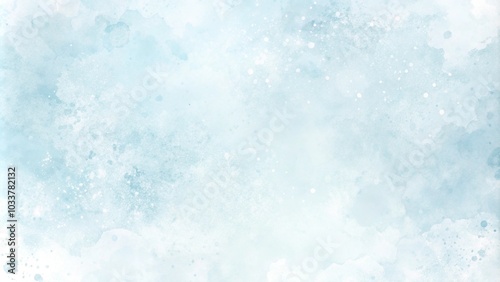 Abstract blue winter watercolor background. Sky pattern with snow. Light blue water color paper texture background. Blue watercolor vector background. Abstract hand paint square stain backdrop.