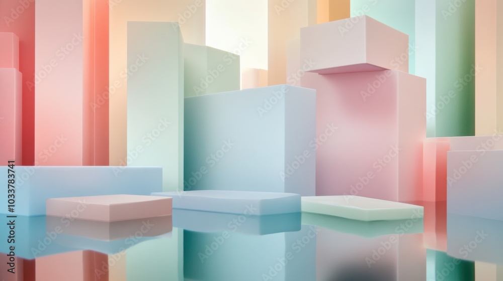 Pastel geometric shapes create a serene abstract cityscape, AI Pastel geometric shapes create a serene abstract cityscape, AI