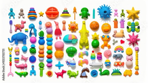 Vibrant Collection of Colorful Toys Isolated on a Clean White Background for Creative and Playful Projects