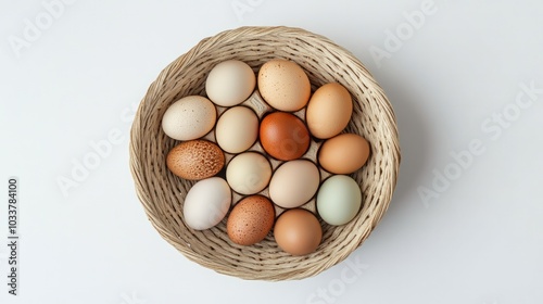 Wallpaper Mural Chicken eggs on a woven straw basket Torontodigital.ca