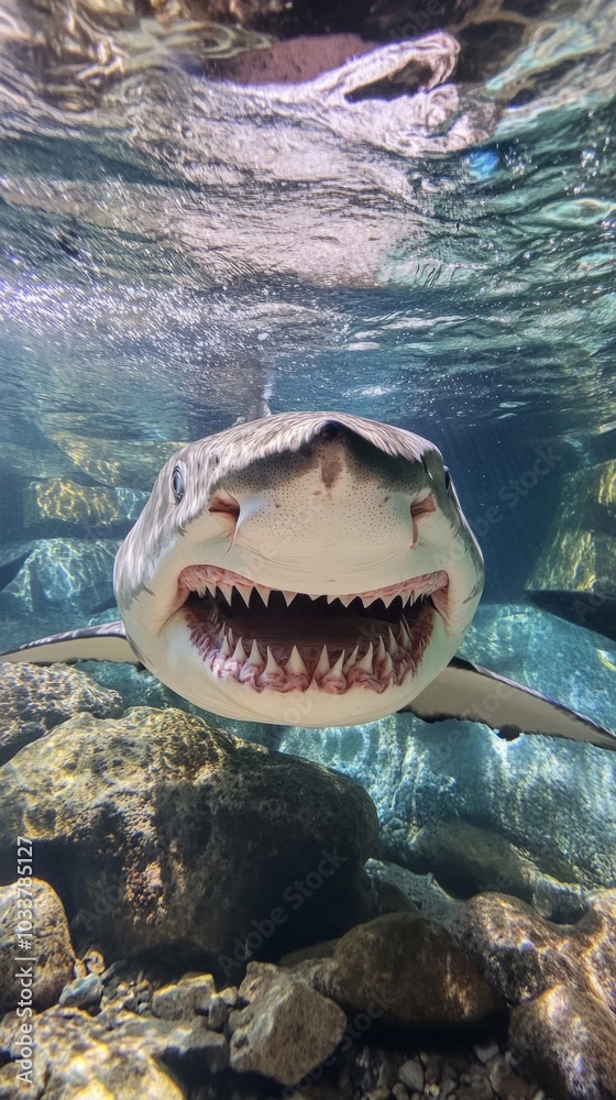 custom made wallpaper toronto digitalShark with jaw open under water, shark with teeth