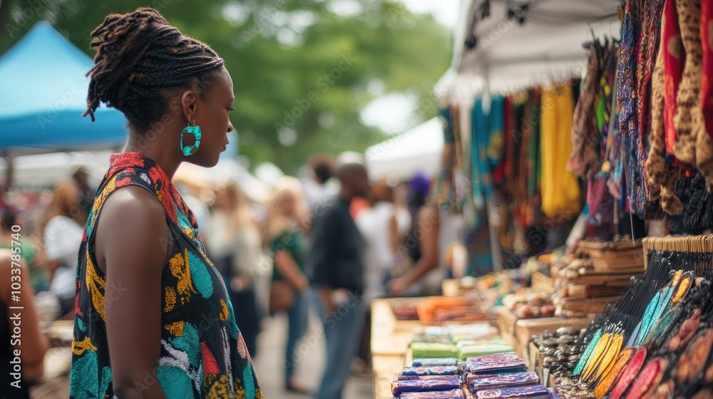 An ethnic market featuring traditional crafts, food, and clothing from diverse cultures around the world An ethnic market featuring traditional crafts, food, and clothing from diverse cultures around the world
