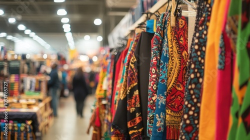 An ethnic market featuring traditional crafts, food, and clothing from diverse cultures around the world