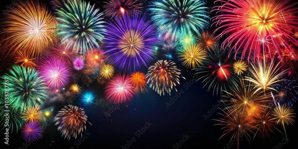 Stunning Fireworks Display in Isolated Black Background for Celebrations, Events, and New Year's Eve Festivities - Vibrant Colors and Explosive Effects Stunning Fireworks Display in Isolated Black Background for Celebrations, Events, and New Year's Eve Festivities - Vibrant Colors and Explosive Effects