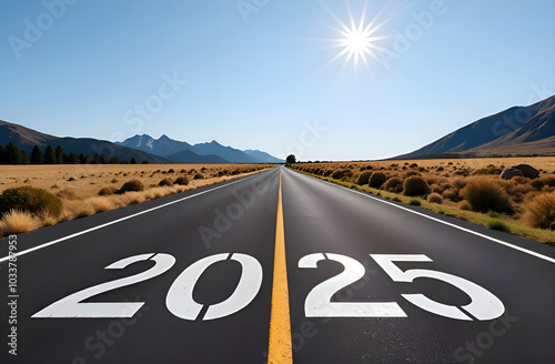 Text 2025 in the middle of the road. Planning concept. Goals. New Year 2025 photo