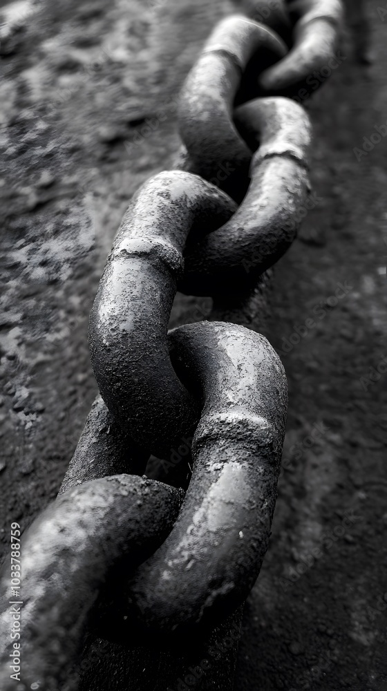 Close-up of an iron chain, symbolizing the strength and resilient idea behind it, representing resilience in home life Close-up of an iron chain, symbolizing the strength and resilient idea behind it, representing resilience in home life
