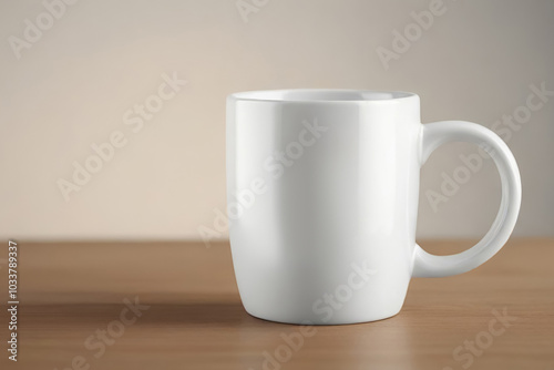 Mock up white empty cup for coffee or tea on wooden table