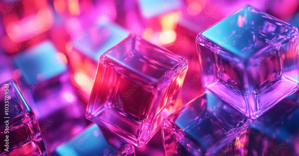 multicolored neon glass transparent cubes on a dark background multicolored neon glass transparent cubes on a dark background