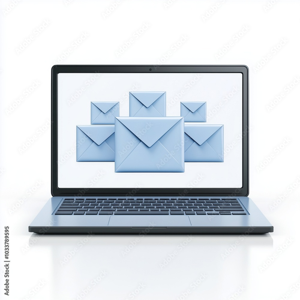 Laptop displaying multiple blue envelopes, symbolizing digital communication and email exchange.