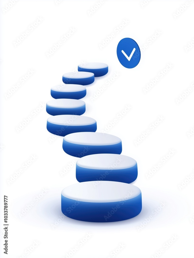 blue steps leading to a check mark, conveying progression and achievement. blue steps leading to a check mark, conveying progression and achievement.