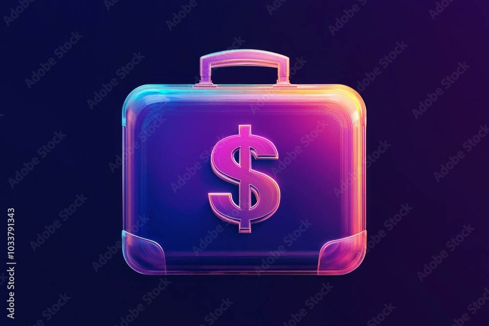 A business suitcase with a dollar icon on it in a gradient digital style A business suitcase with a dollar icon on it in a gradient digital style