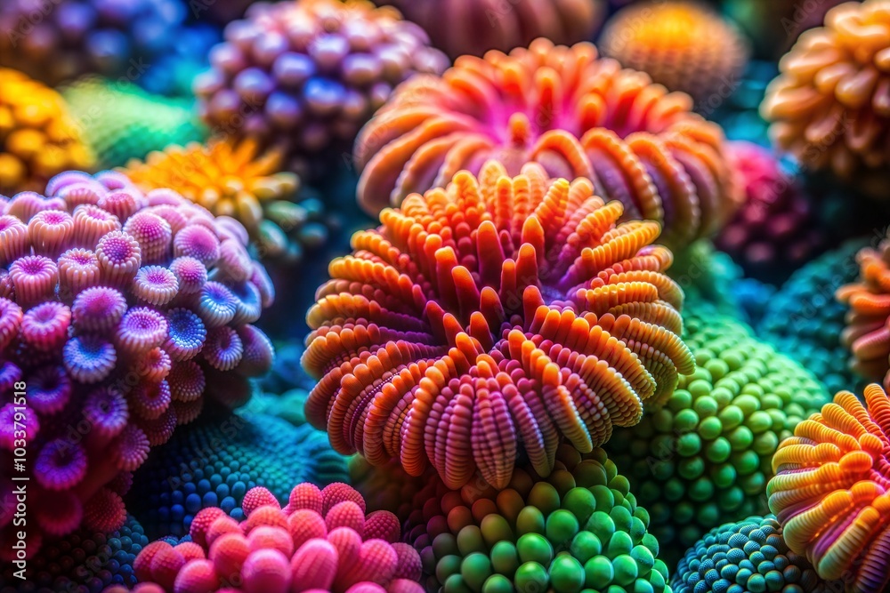 Close-up of vibrant corals with abstract textures Close-up of vibrant corals with abstract textures