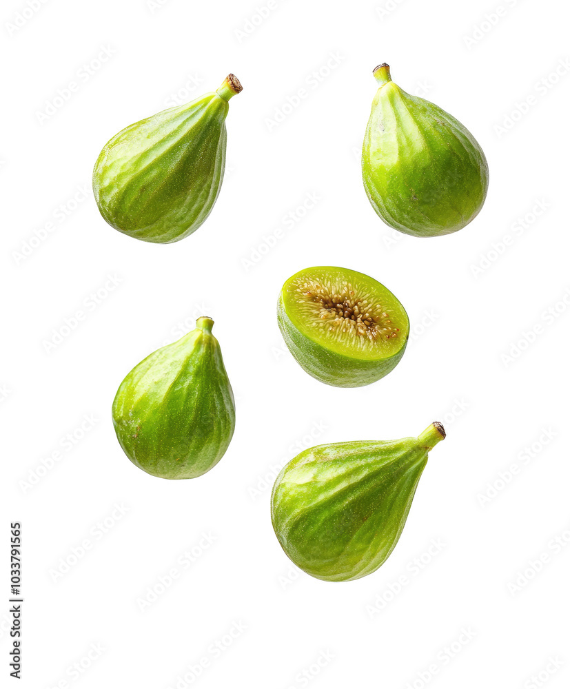 green fig falling on transparent background green fig falling on transparent background