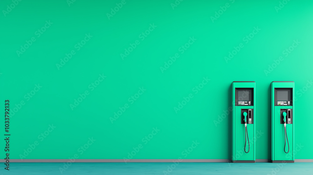 Green fuel station, sustainable combustion options, eco-conscious design, 3D illustration Green fuel station, sustainable combustion options, eco-conscious design, 3D illustration