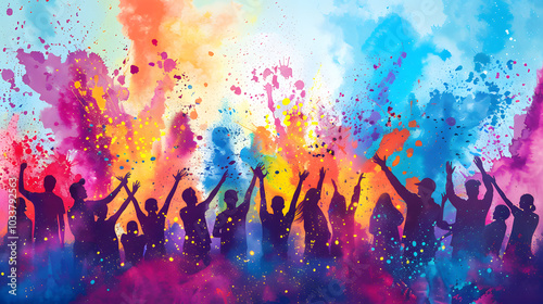 people celebrating for holi festival of colour in nepal , india illustation design
