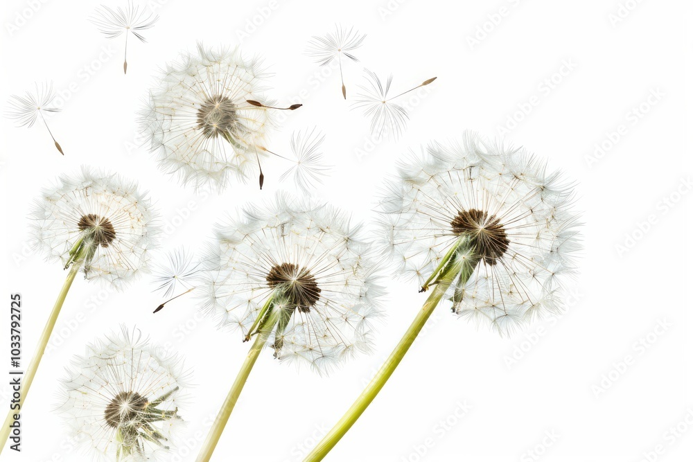 Beautiful Close-up of Dandelion Seeds on a White Background Ideal for Nature-Themed Design Projects or Educational Purposes
