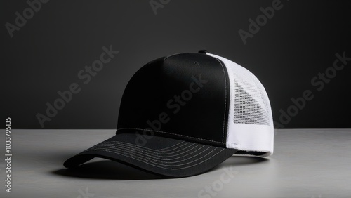 Obraz na płótnie Blank black and white trucker hat mockup, front view w salonie