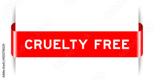 Red color inserted label banner with word cruelty free on white background