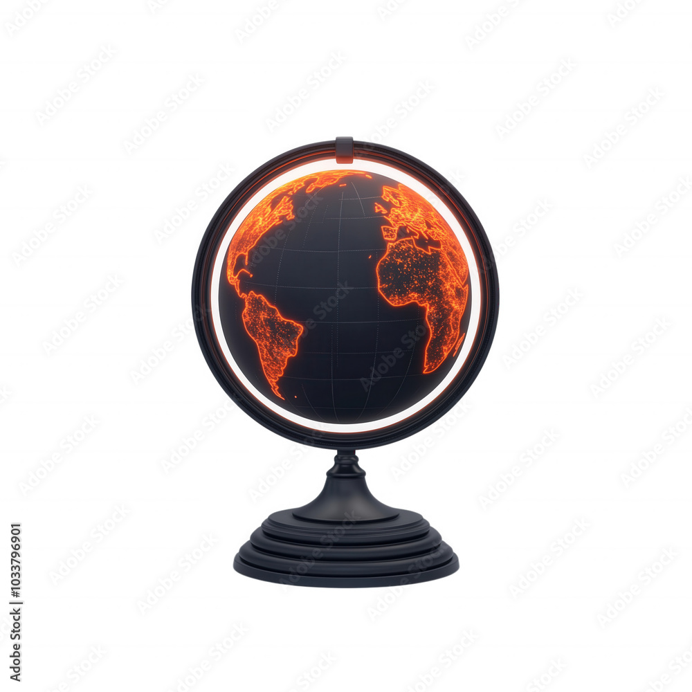 Glowing globe depicting Earth's continents and oceans isolated on transparent background Glowing globe depicting Earth's continents and oceans isolated on transparent background