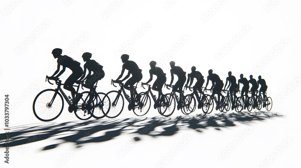 Obraz premium Sport. Athlete cyclists in silhouettes on white background. Isolated on white. 