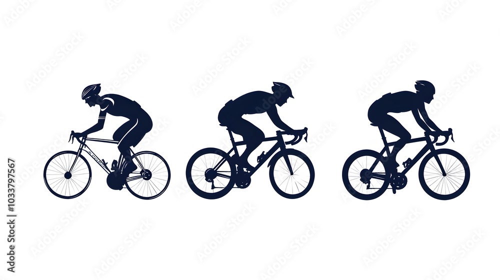 Fototapeta premium Sport. Athlete cyclists in silhouettes on white background. Isolated on white. 