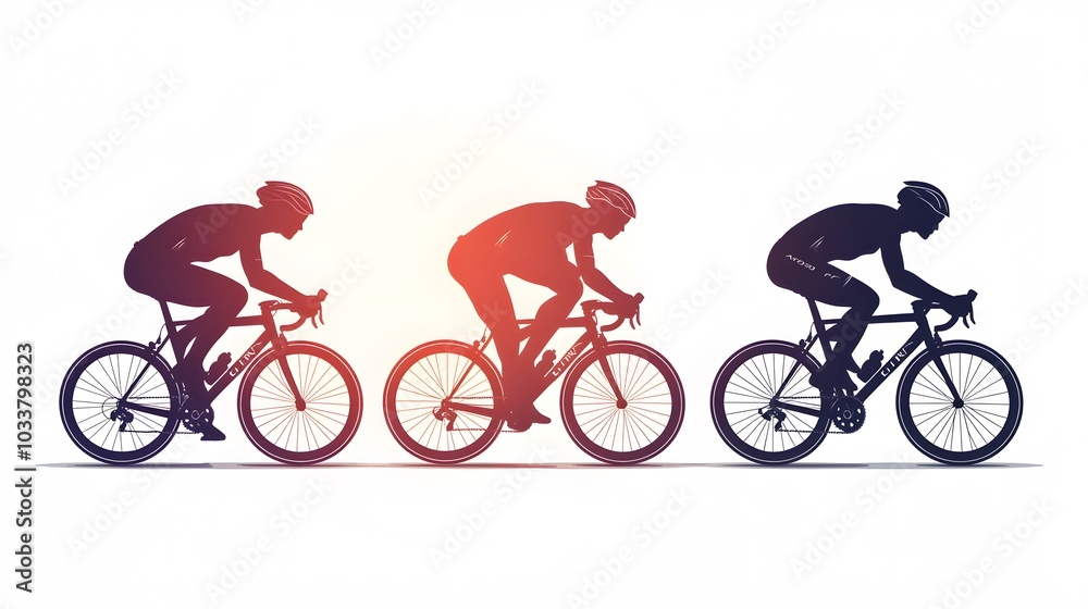 Sport. Athlete cyclists in silhouettes on white background. Isolated on white. Sport. Athlete cyclists in silhouettes on white background. Isolated on white.