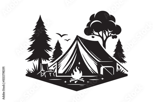 Camping tent silhouette vector illustration, Camping tent silhouette