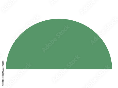 Green half-circle on a white background in a simple, minimalist style. Ideal for modern design, geometric themes, digital art, educational materials, and minimalistic decor. Clean and understated photo