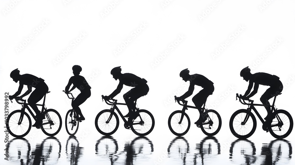 Fototapeta premium Sport. Athlete cyclists in silhouettes on white background. Isolated on white. 