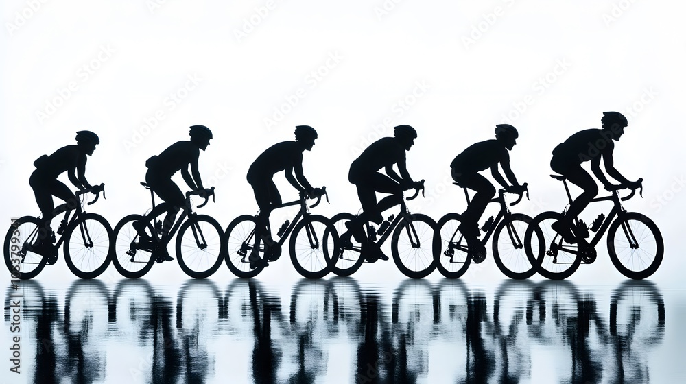 Obraz premium Sport. Athlete cyclists in silhouettes on white background. Isolated on white. 
