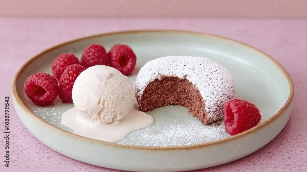 Delectable Raspberry Chocolate Dessert on Elegant Ceramic Dish Delectable Raspberry Chocolate Dessert on Elegant Ceramic Dish