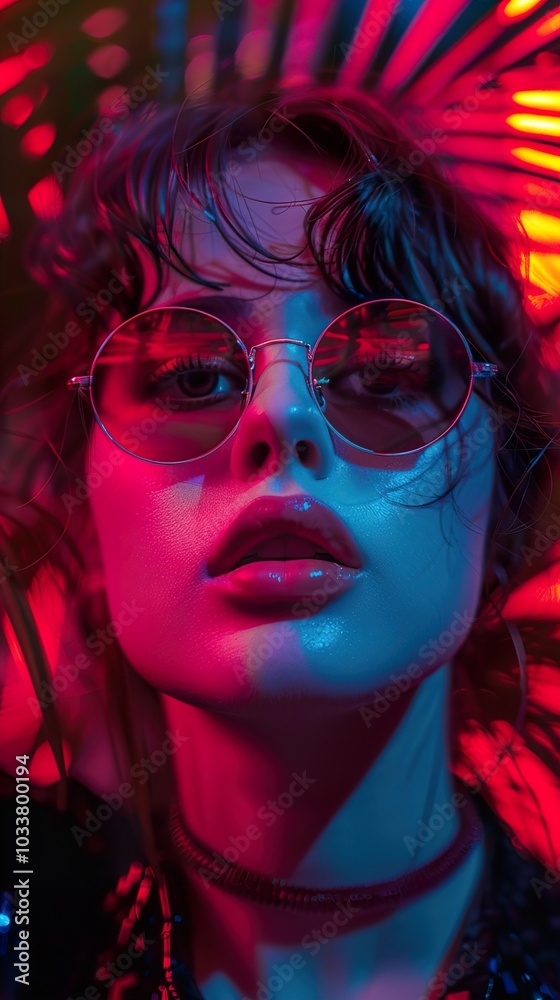 Glamorous Woman in Neon Lights: Fashion Portrait Glamorous Woman in Neon Lights: Fashion Portrait
