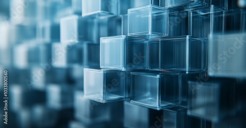 3D rendering of glass cubes on black background, dark abstract buissness background	
