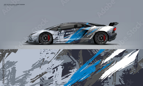 Sport racing supercar wrap livery design blue color combination for universal medium vector eps10 ready to print printable file