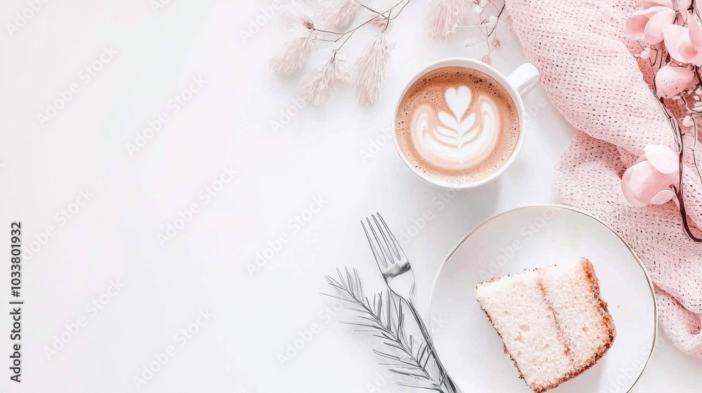 Cozy Morning with Coffee and Pastry on Wooden Table Cozy Morning with Coffee and Pastry on Wooden Table