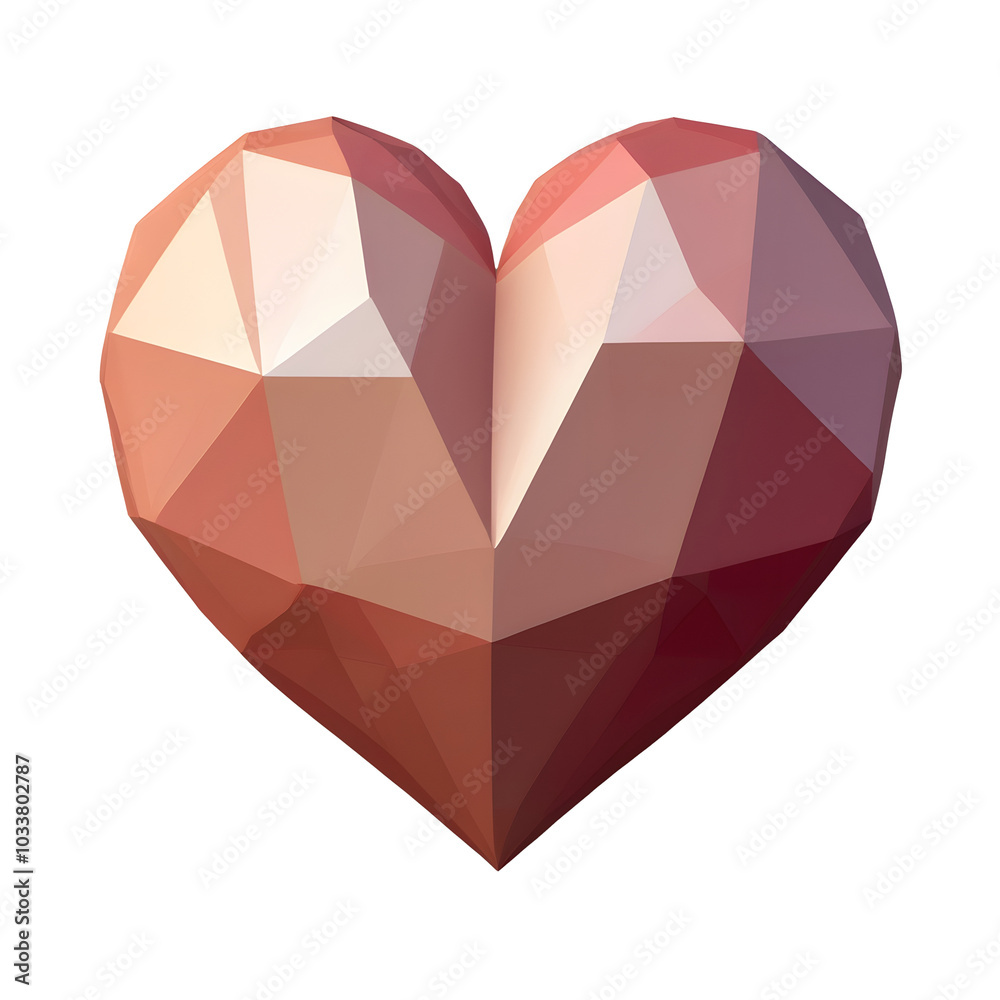Low-poly geometric heart in red shades Low-poly geometric heart in red shades