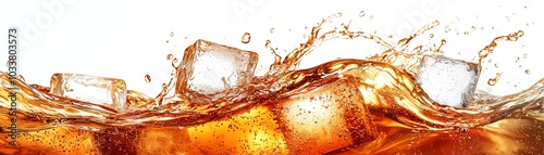 Panel kuchenny z motywem Refreshing splash of cola with ice cubes, perfect for summer drinks or beverage promotions.
