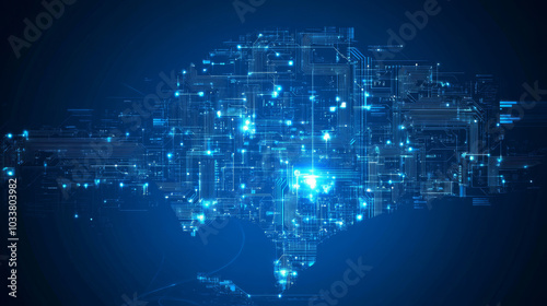 Contour map of Florida featuring a technological electronics circuit design, set against a blue background.