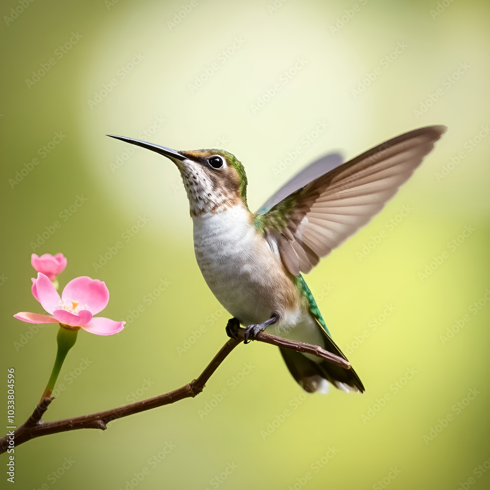 Fototapeta premium Empress brilliant sitting on branch, hummingbird from tropical forest,Colombia,bird perching,tiny beautiful bird resting on flower in garden,clear background,nature scene,wildlife, exotic adventure