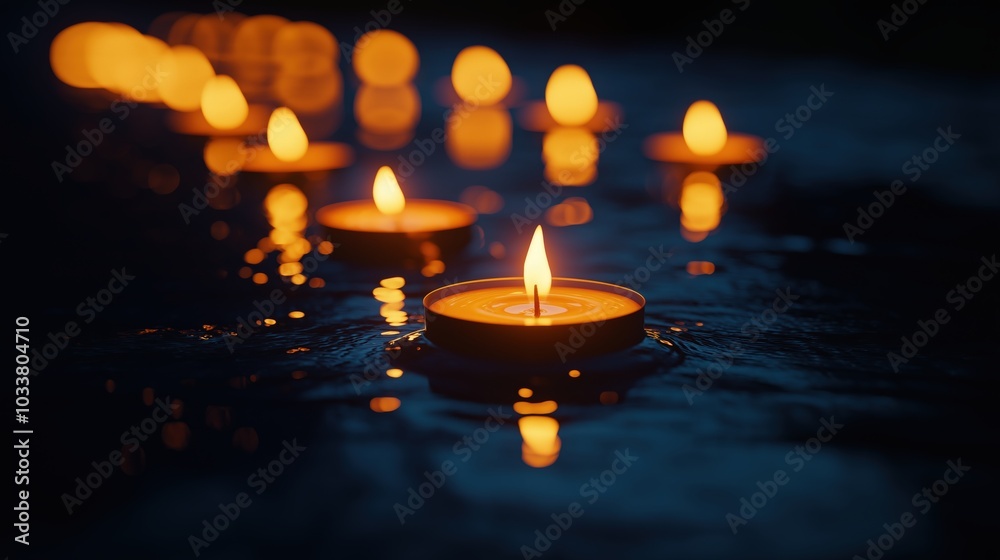 Row of candles against a black background at night Row of candles against a black background at night