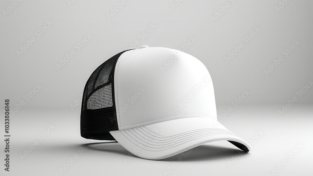 Blank black and white trucker hat mockup, front view