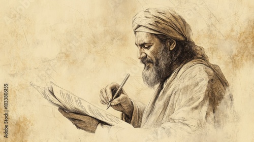 Debtor s Face Filled with Relief and Appreciation as He Writes a New Bill for Fifty Measures of Oil After the Shrewd Manager Reduces His Debt in the Biblical Parable