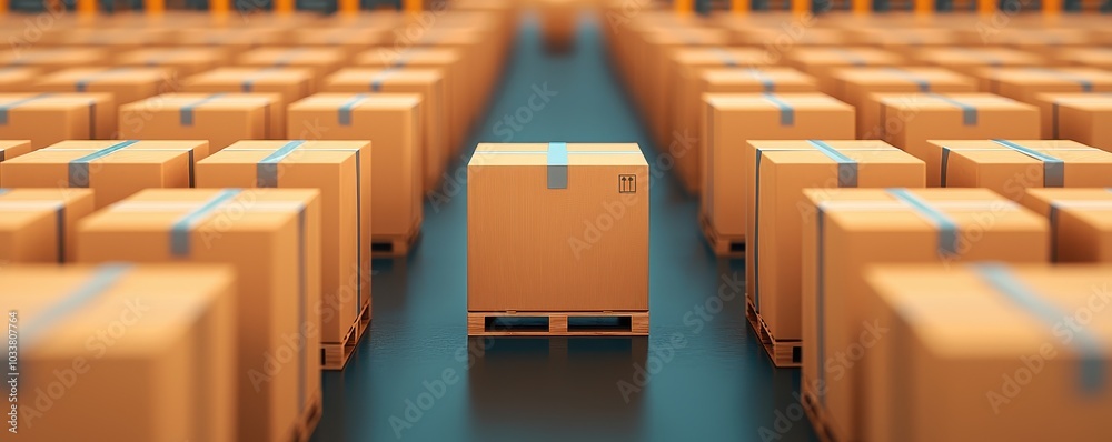 Fototapeta premium Wide-angle warehouse aisles view, neat arrangement, seamless operation, 3D illustration